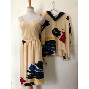 Karie Patterson for Sansappelle abstract Mondrian style silk dress blouse kaftan